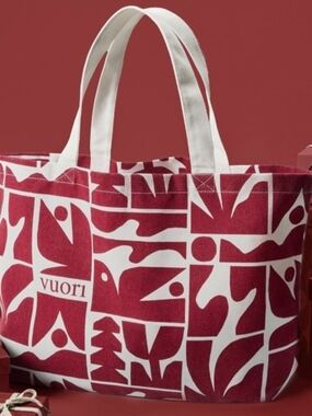 Vuori Red and White Graphic Canvas Tote
